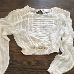 Urban Outfitters Cream Sheer Pintuck Lace Blouse